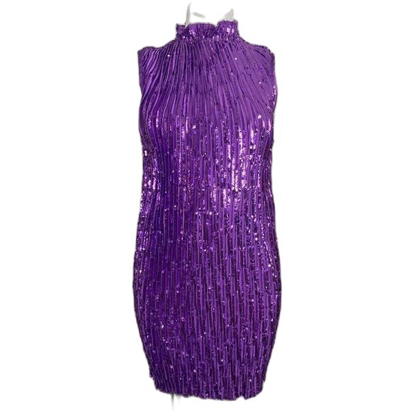 ASOS Dresses & Skirts - ASOS DESIGN high neck embellished mini dress in plisse sequin in purple
